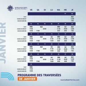 Programme des traversées Nouris Elbahr Ferries 