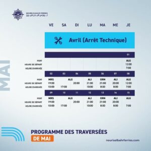 Programme des traversées Nouris Elbahr Ferries 